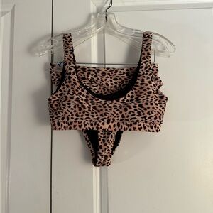 H2H Leopard Print Scoop Bikini Top & High-Cut Bottom - tan /Black size m